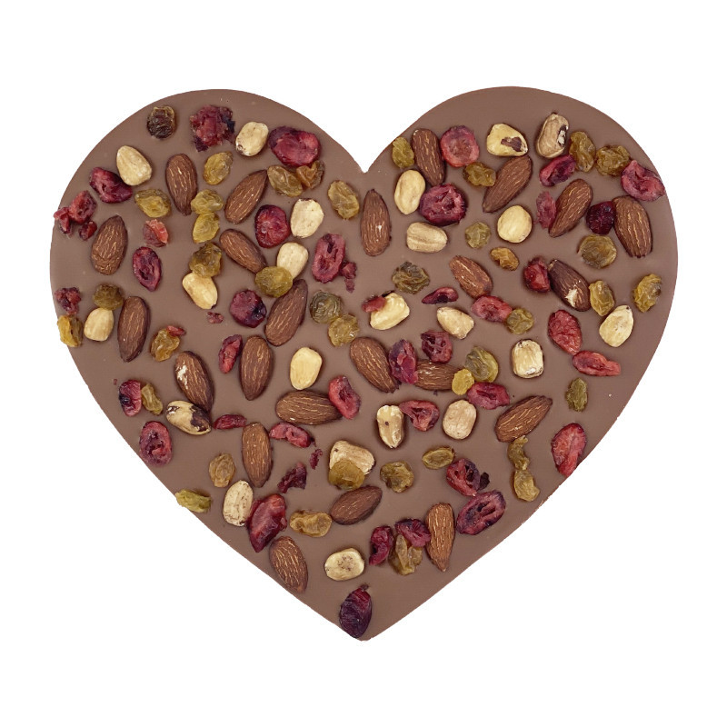 Gros coeur chocolat lait fruits secs