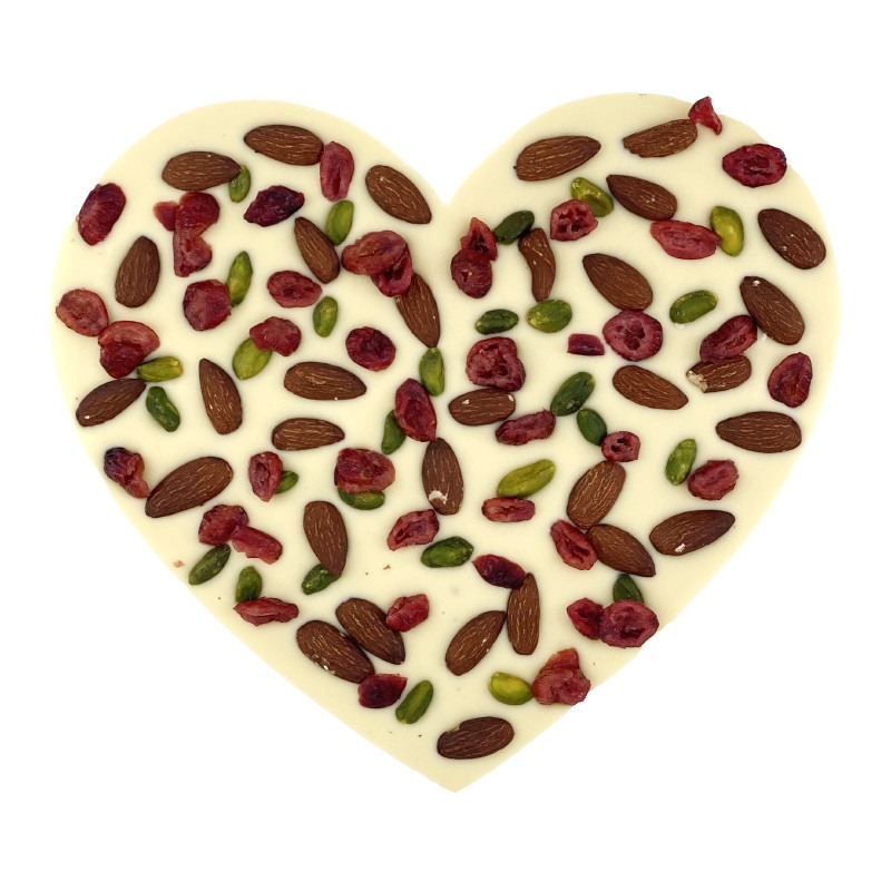 Gros coeur chocolat blanc fruits secs